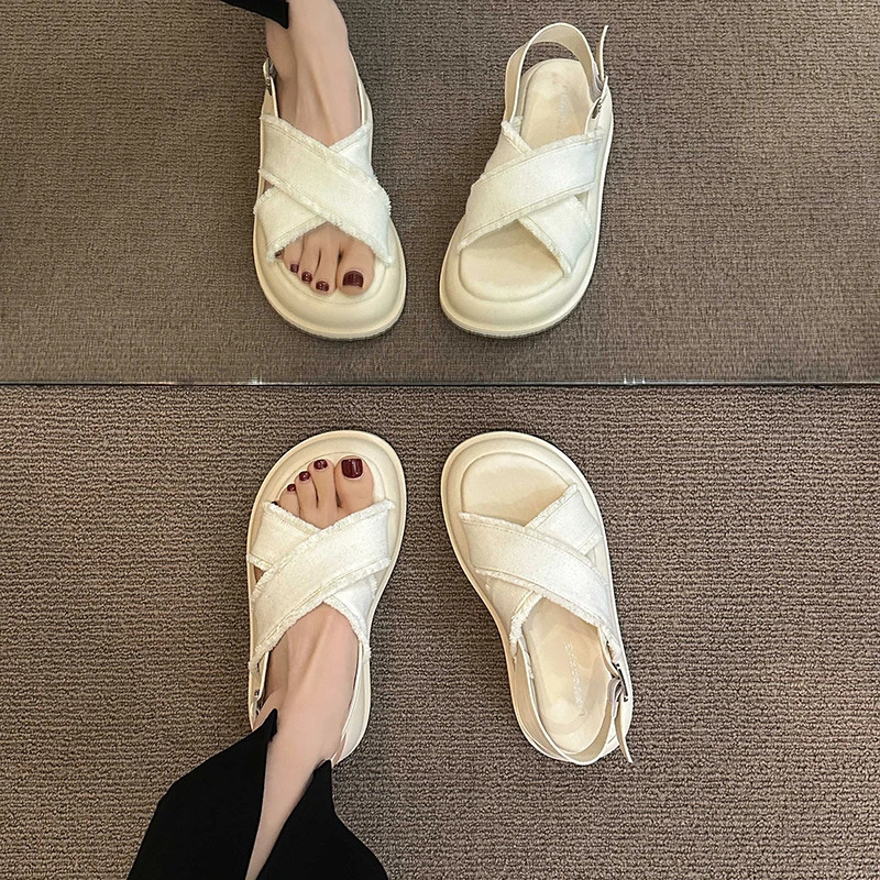 Gladiator Sandals Summers Denim Womens Fashion Elegant Thick Bottom Shoes Ladies Outdoor Open Toe Beach Sandalias