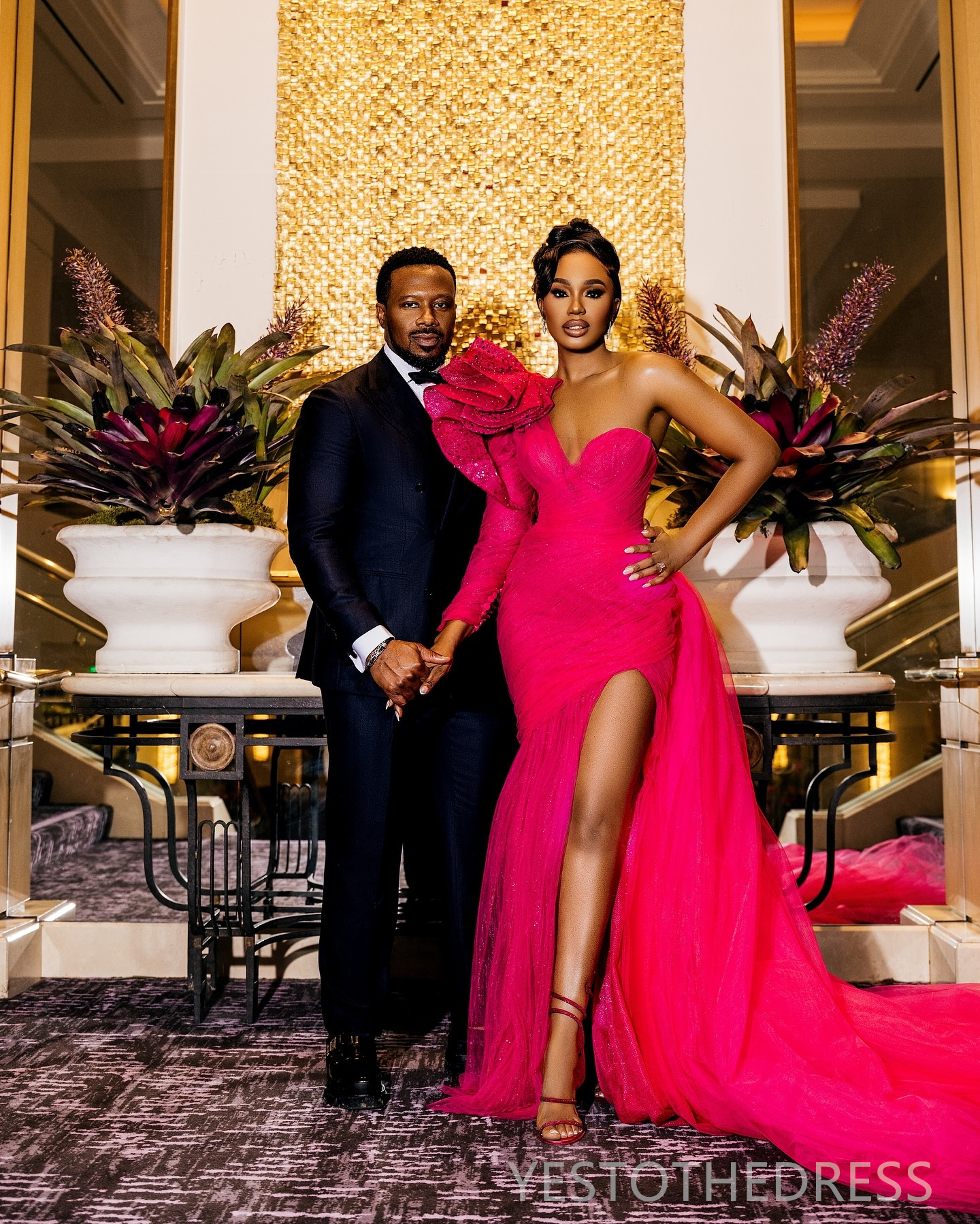 2024 Hot Pink Prom Dress Mermaid Promdress Formal Dresses for Women One Shoulder Sexy Side Split Sequined Lace Birthday Dress Second Reception Gowns G