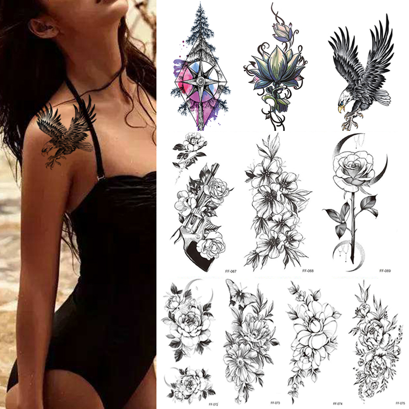 100 Sheets Wholesales Beauty Body Arm Temporary Tattoos Flash Art Black Flower Rose Women Sleeve Waterproof Fake Tatoo Sticker