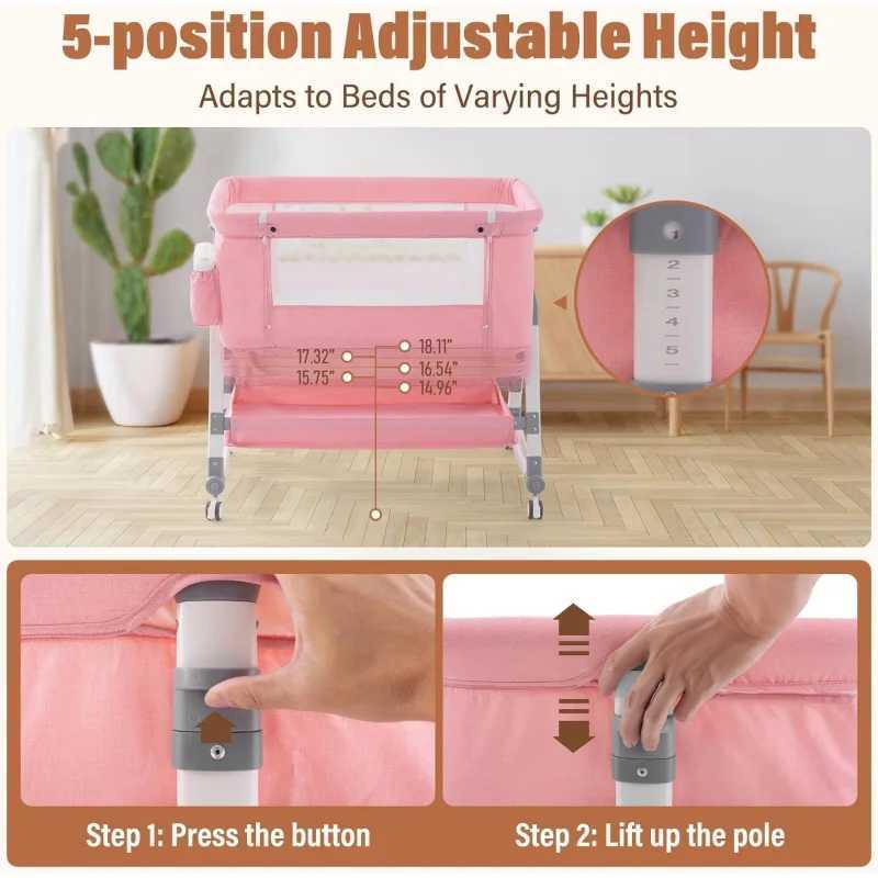 Baby Cribs Jaoul 4 in 1 Baby Bassinet Bedside Sleeper Baby Crib Adjustable Cosleeper for Baby Easy Folding Portable Baby Bed Rocking Bass WX