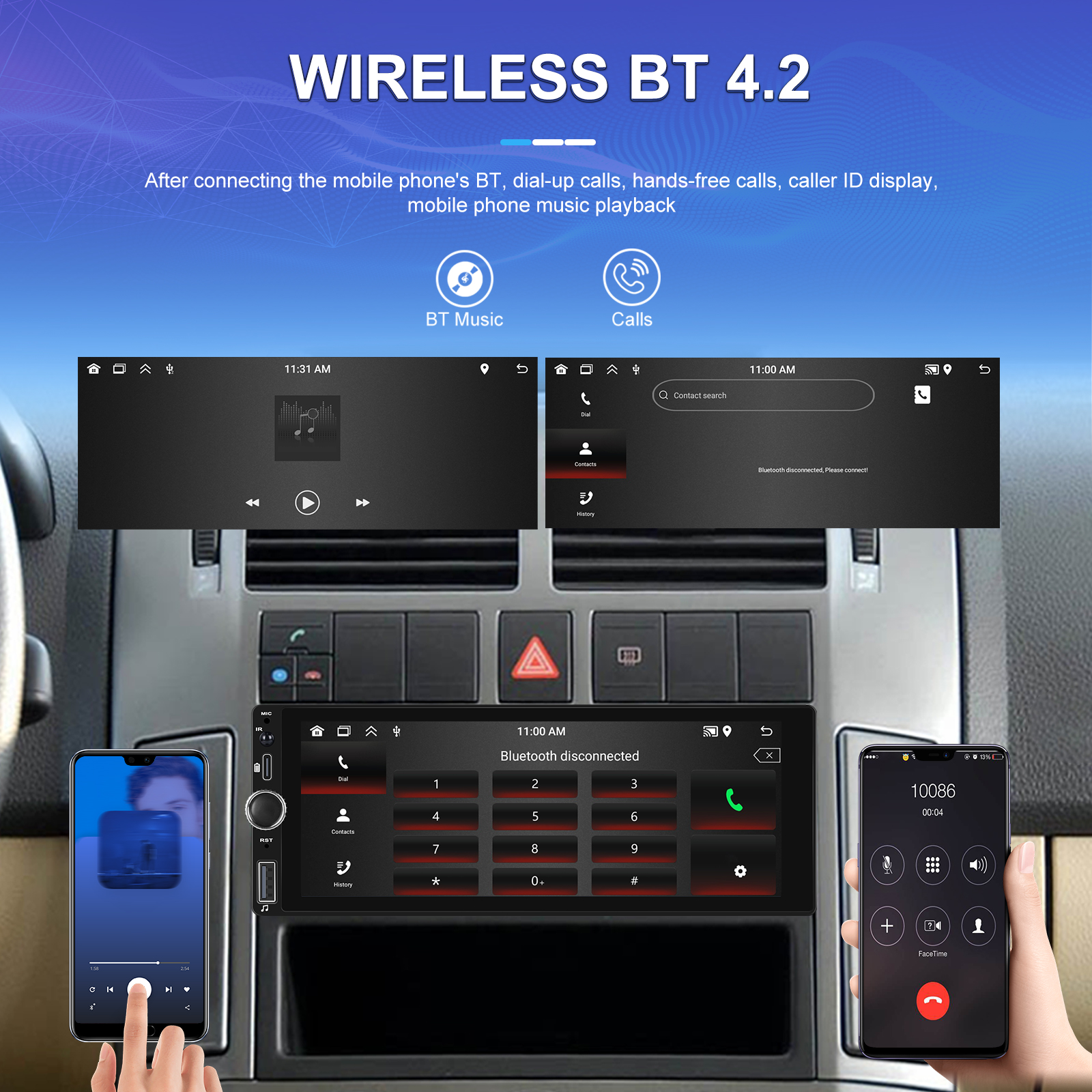 Podofo 6.86" Android Car Radio HD Mirror Touch Screen Carplay Multimedia Stereo MirrorLink BT USB FM Player MP5 GPS Navigation