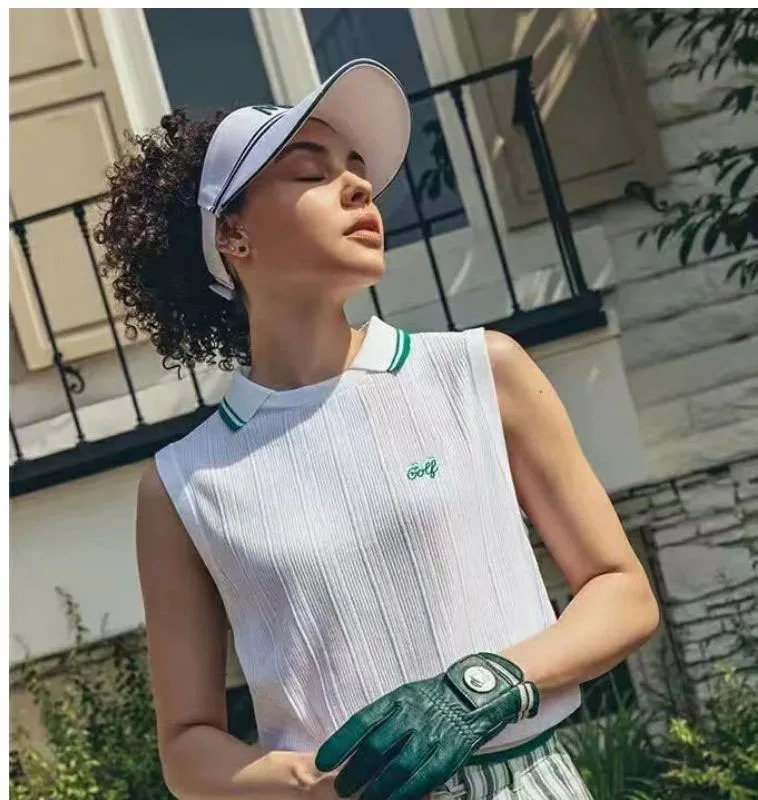 Korean Golf Summer Womens Clothing Short Sleeved Vest Slim Fit Breathable Sports Tank Top With 240626