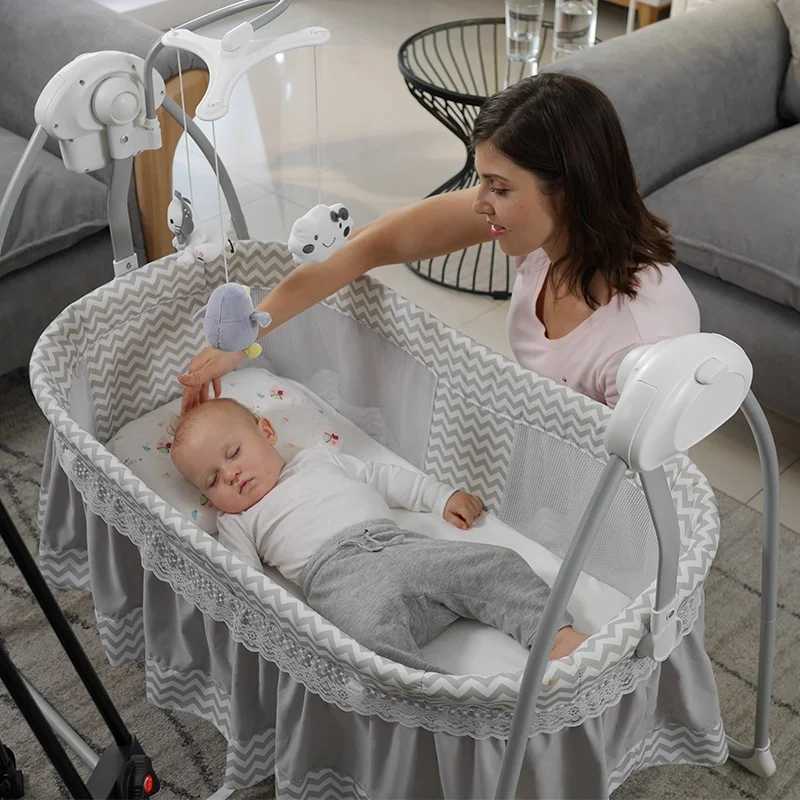 Baby Cribs Automatic Folding Crib Babies Furniture Sleeping Cradle Electric Baby Swing Bed with Toys WX