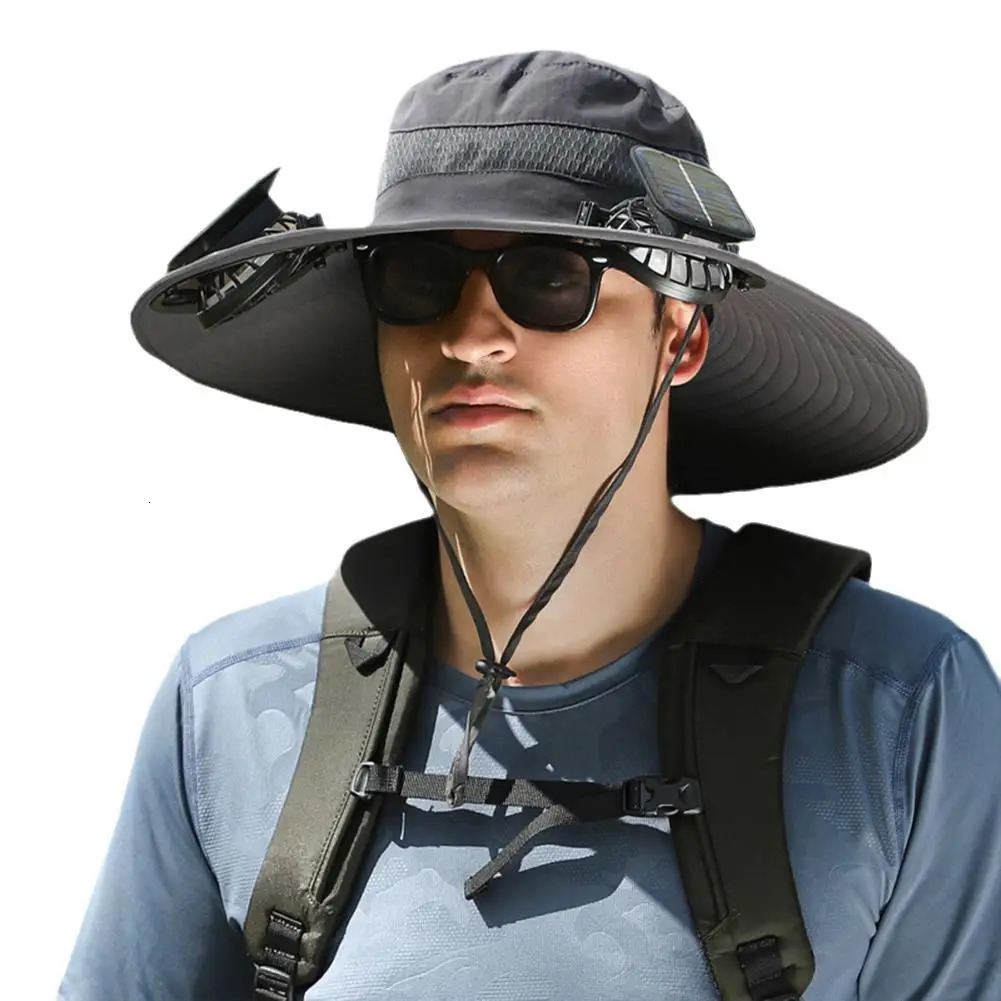 Solar Fan Outdoor Wide Brim Fishing Hat Sunscreen Sun Hat With Fan Strong Winds Cotton Sweat Bands Keep Forehead Dry Hat Parts 240621