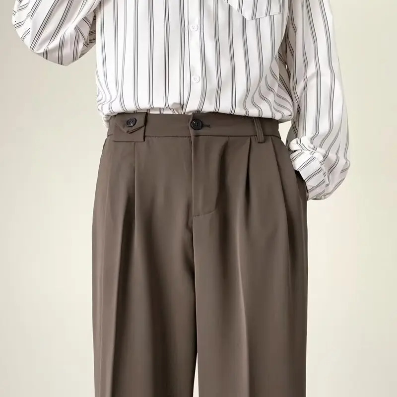 Brown Black Suit Pants Men Fashion Social Mens Dress Korean Loose Straight Wide Leg Office Formal Trousers 240625