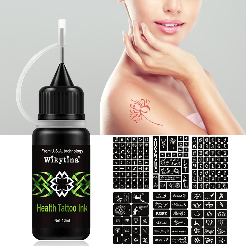 Temporary Tattoo Kit Semi-Permanent Tattoo Set with 171 pcs Free Tattoo Stencils Full Kit 4 Bottles (Black Red Brown)