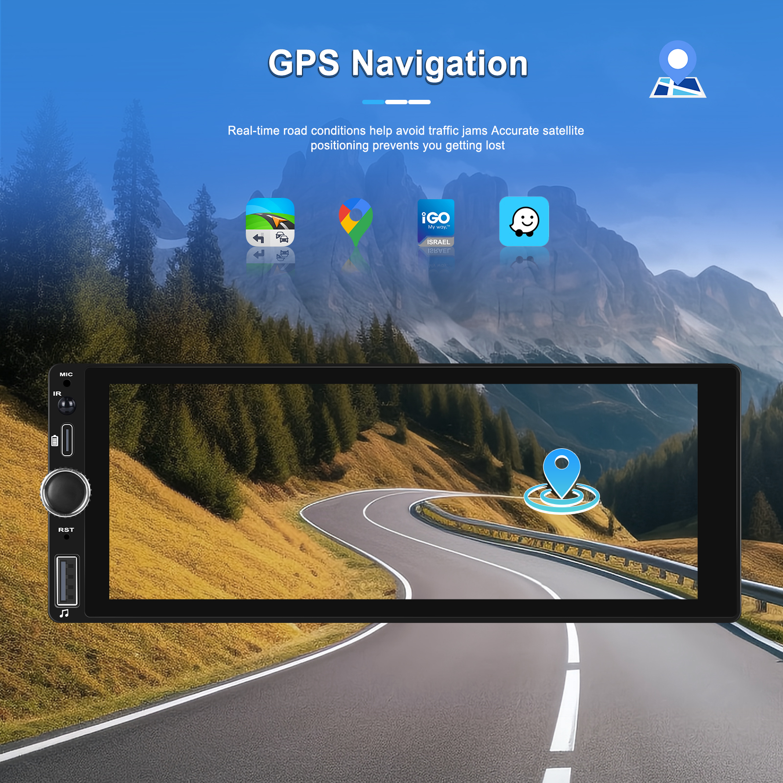 Podofo 6.86" Android Car Radio HD Mirror Touch Screen Carplay Multimedia Stereo MirrorLink BT USB FM Player MP5 GPS Navigation