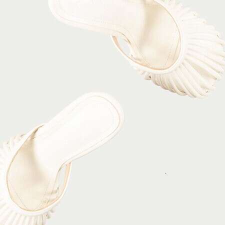 2024 Leather Mesh Hollow Sandals Square Head High 12Cm Thin Heel Fashion European American Outside Slippers 35-45