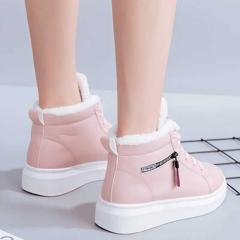 Winter Women Ankle Boots Warm Plush Woman New Vulcanized PU Walking Sneakers Casual Flats Lace Up Ladies Snow Shoes XW6.5