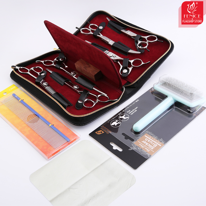 Fenice JPVG10 Steel 6.25/6.5//7/7.25/ Inch Dog Cutting Beauty Pet Dogs Grooming Scissors Straight Curved Thinner Chunker Shears