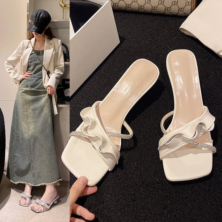 Women Slippers High Heel New Fashion Sandals Dia Outer Wear Triple Beige Gold hot Sier Free shipping