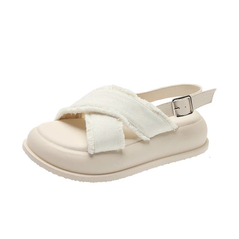 Gladiator Sandals Summers Denim Womens Fashion Elegant Thick Bottom Shoes Ladies Outdoor Open Toe Beach Sandalias