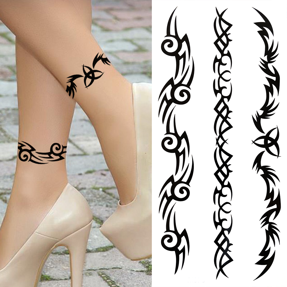 India Tribal Totem Temporary Tattoos For Women Men Adults Black Butterfly Fake Tattoo Sticker Vine Henna Tatoos Bramble Ankle