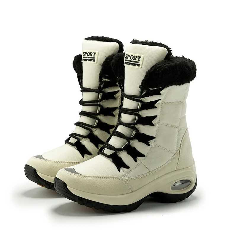 Boots New Winter Women High Quality Warm Snow Middle Boots Lace-up Thicken Comfortable Casual Outdoor Waterproof Hiking Shoes XW6.5