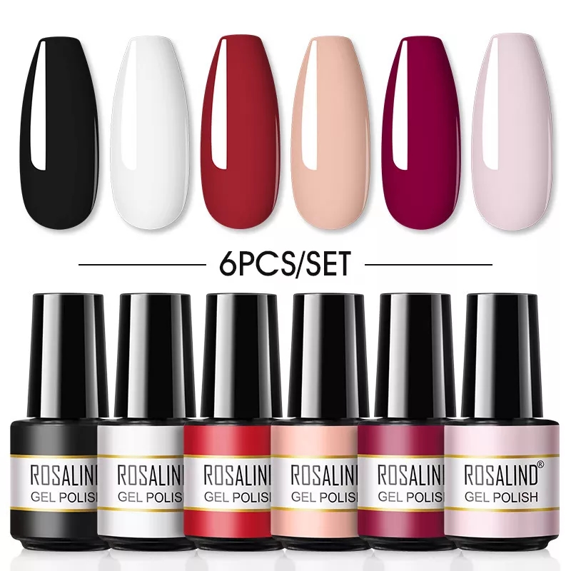 ROSALIND Gel Nail Polish Set 4PCS/6PCS Nail Kit Set Glitter vernis Semi Permanent Base Top Coat UV LED Nail Art Gel Polish Set