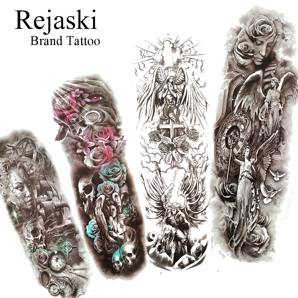 Angel Wings Full Arm Temporary Tattoo Sleeve For Men Women Large Big Legs Waterproof Fake Temp Washable Black Tattoo Stickers