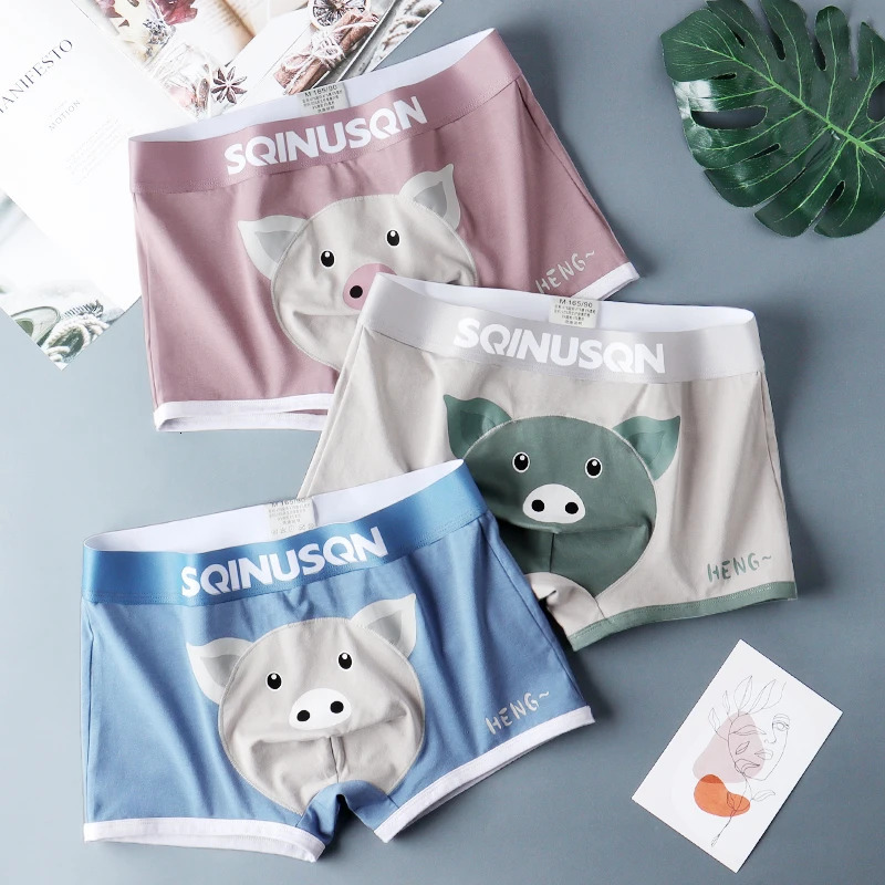 SQINUSQN mens boxer panties Breathable underwear cute little pig ComfortableMen Underpants size M4XL 240627