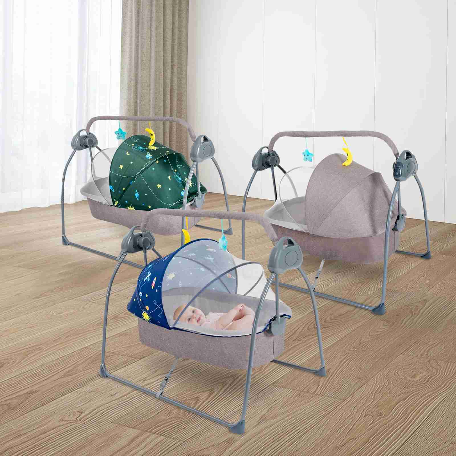 Baby Cribs Baby Cradle Swing 5 Speed Electric Stand Crib Auto Rocking Chair Bed with Remote Control Infant Musical Sleeping Basket for 0-1 WX