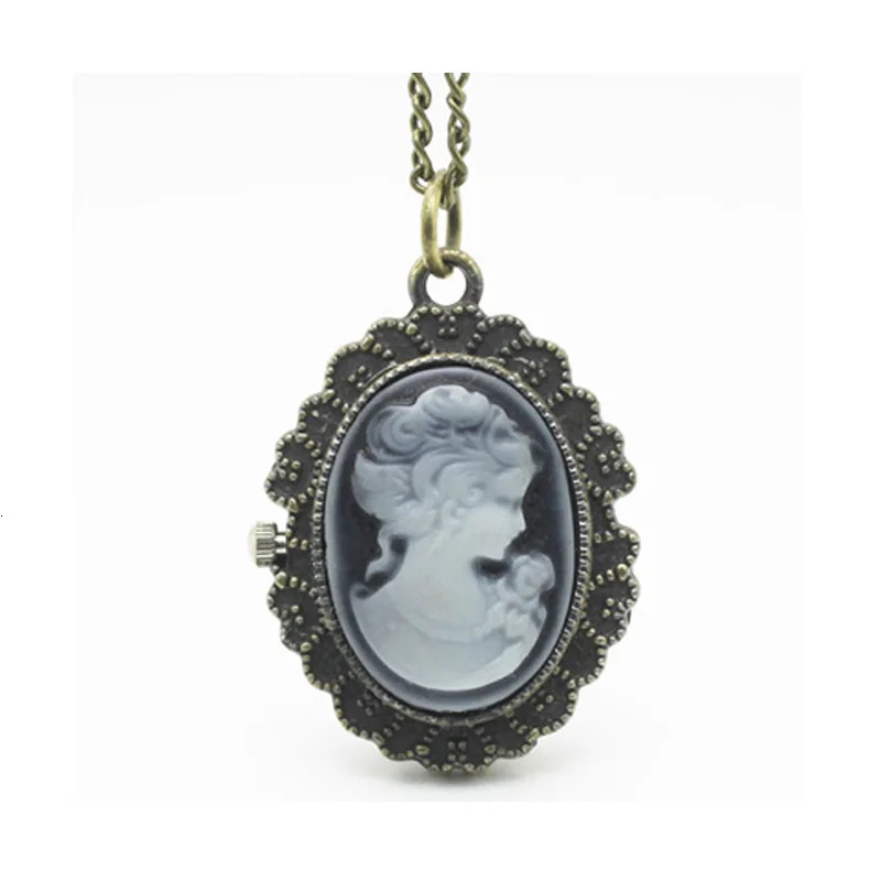 4003 Wholesale Vintage Lady Cameo Pocket Watch Necklace pendant 12pcs/lot concert Christmas party gift 240626