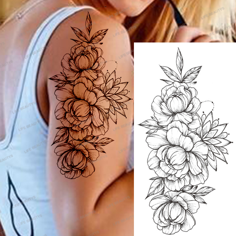 100 Sheets Wholesales Beauty Body Arm Temporary Tattoos Flash Art Black Flower Rose Women Sleeve Waterproof Fake Tatoo Sticker