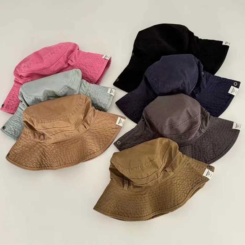 Wide Brim Hats Bucket Hats High Quality Retro Tooling Washed Cotton Old Sticker Bucket Hat Spring Summer Japanese Casual Versatile Sunshade Basin Hat