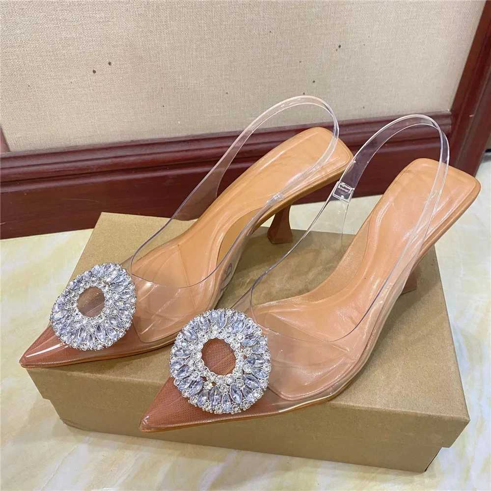 Sandals brand high heels Rhinestone fashion sandals 2023 summer transparent womens shoes pump strap+42 size XW6.5