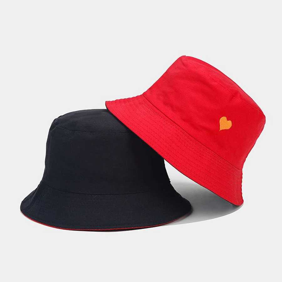 Wide Brim Hats Bucket Hats 2023 Bucket-Hats Heart Embroidery Solid Color Men Women Fisherman Hat Fashion Bob Panama Hat Reversible Fishing Beach Cap