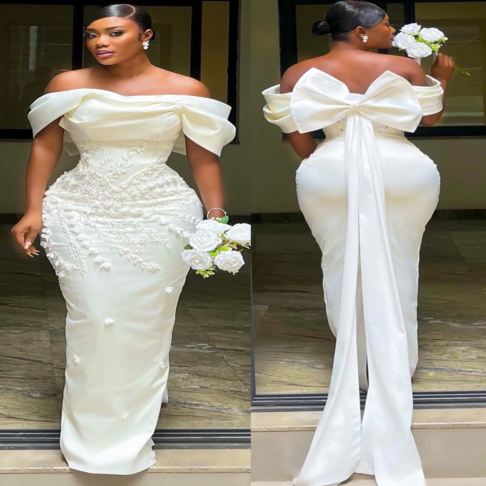 2024 Arabic Aso Ebi Plus Size Ivory Sheath Beach Wedding Dresses Lace Beaded Detachable Train Vintage Bridal Gowns Dress ZJ026