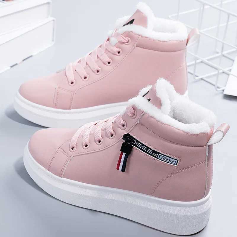 Winter Women Ankle Boots Warm Plush Woman New Vulcanized PU Walking Sneakers Casual Flats Lace Up Ladies Snow Shoes XW6.5