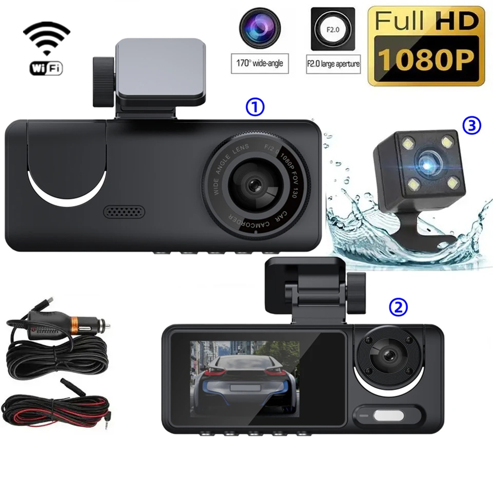 Dual/Three Lens Car DVR Loop Recording HD 1080P Auto Video Camera G-Sensor Car Camcorder 24H Parking Monitor WiFi Reverse Camera