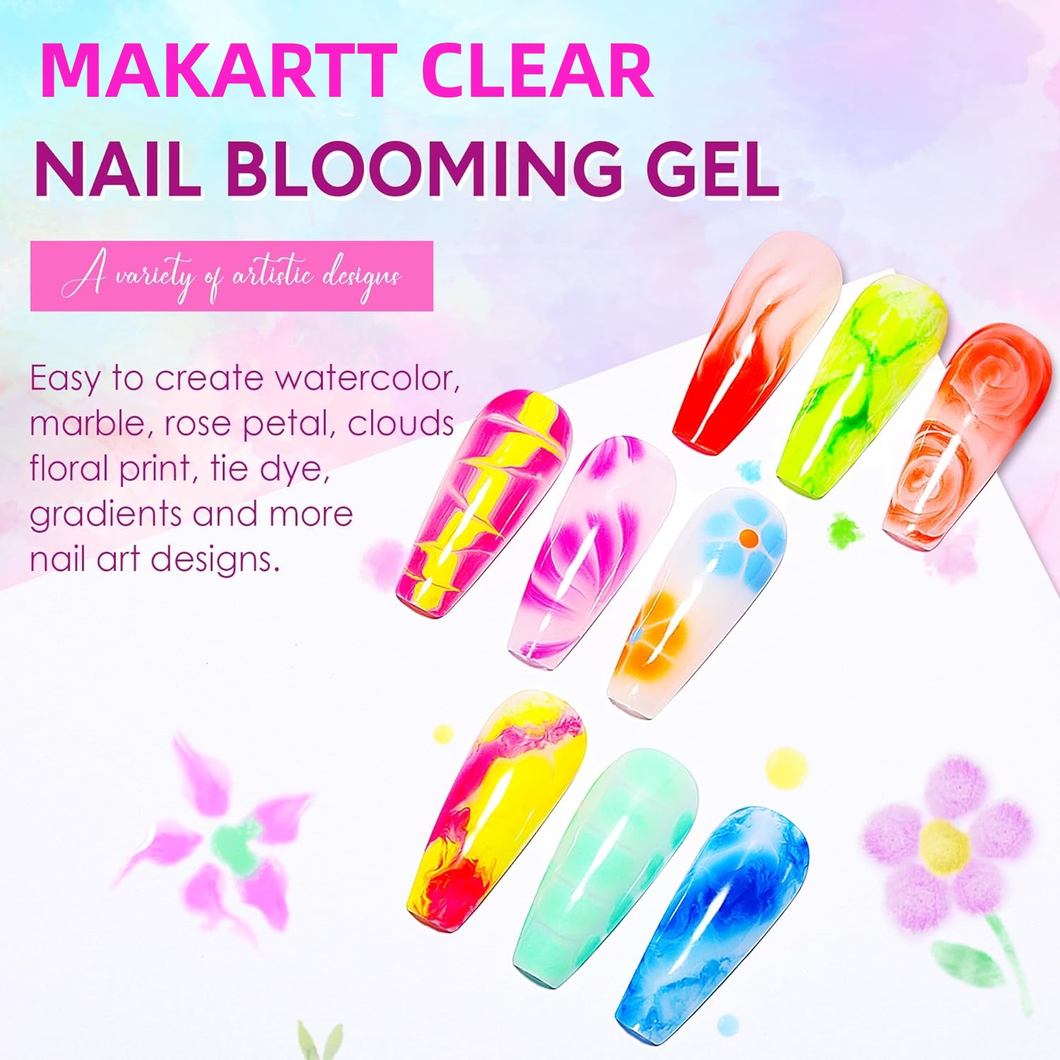 Makartt Clear Blooming Gel, 15ml Soak Off Nail Lamp Gel Nail Polish Glossy Finish Long Lasting for Home Nail DIY Manicure