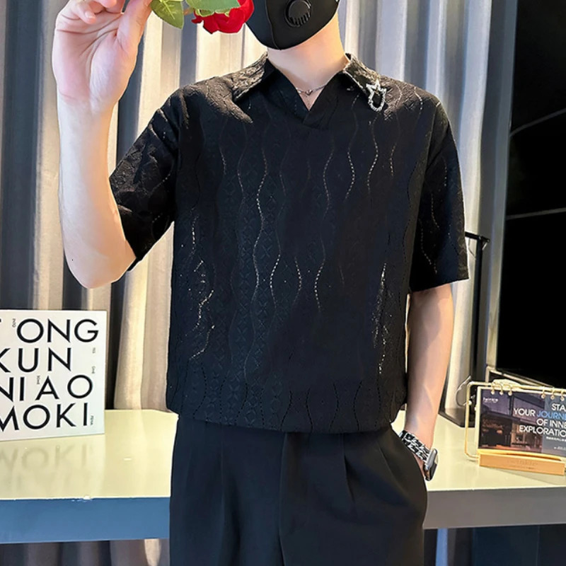 High Quality Striped Polo Shirt Men Hollow Comfortable Polo Neck T-shirt Summer Short Sleeve Casual Social Streetwear Polo Shirt 240629