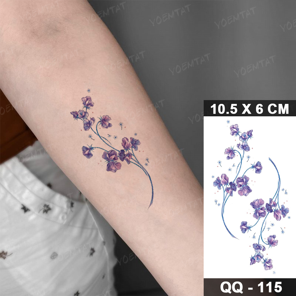 Transfer Waterproof Temporary Tattoo Sticker Lavender Flower Purple Plant Flash Tatto Women Men Wrist Arm Body Art Fake Tato Kid