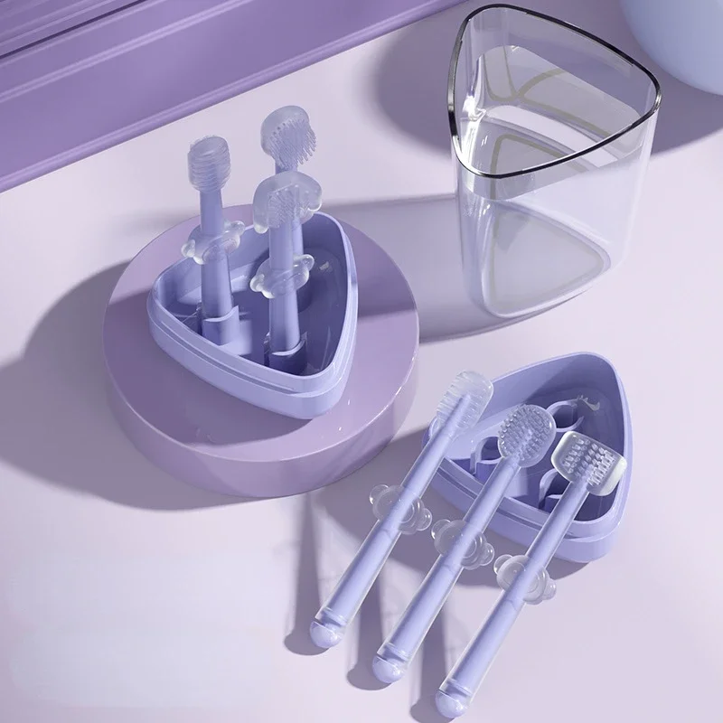 3pcs/set Pet Toothbrush Purple Cat Silica Gel Brush Clear Up Bad Breath Tartar Teeth Care Dog Cat Cleaning Mouth Dogs Supplies