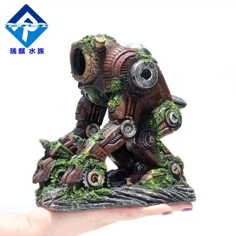 Transforming Robot Decoration Fish Tank Accessories Statue Car Dog Robot Mechanical Leopard Ornaments Aquarium Decoration Rock 240624