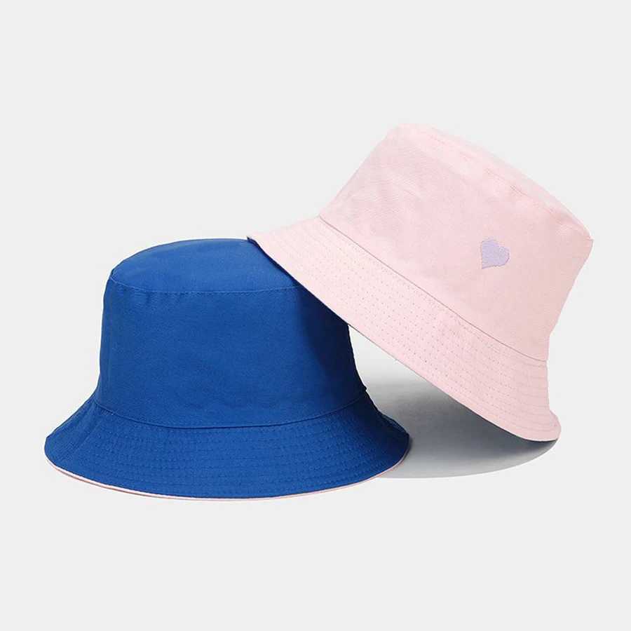 Wide Brim Hats Bucket Hats 2023 Bucket-Hats Heart Embroidery Solid Color Men Women Fisherman Hat Fashion Bob Panama Hat Reversible Fishing Beach Cap