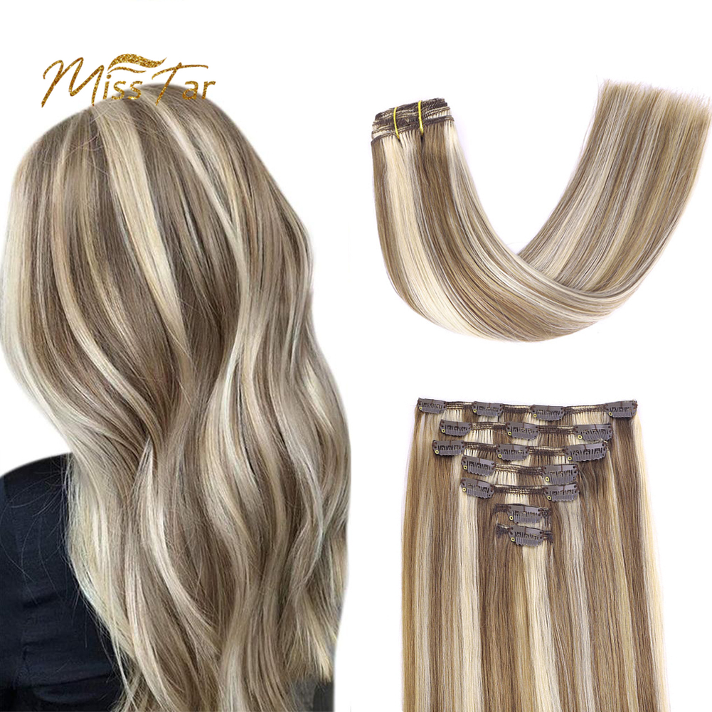 Remy Clip in Hair Extensions Invisible Straight Ombre Golden Blonde Natural Hair Human Extensions With Clips 14-24inch 120G