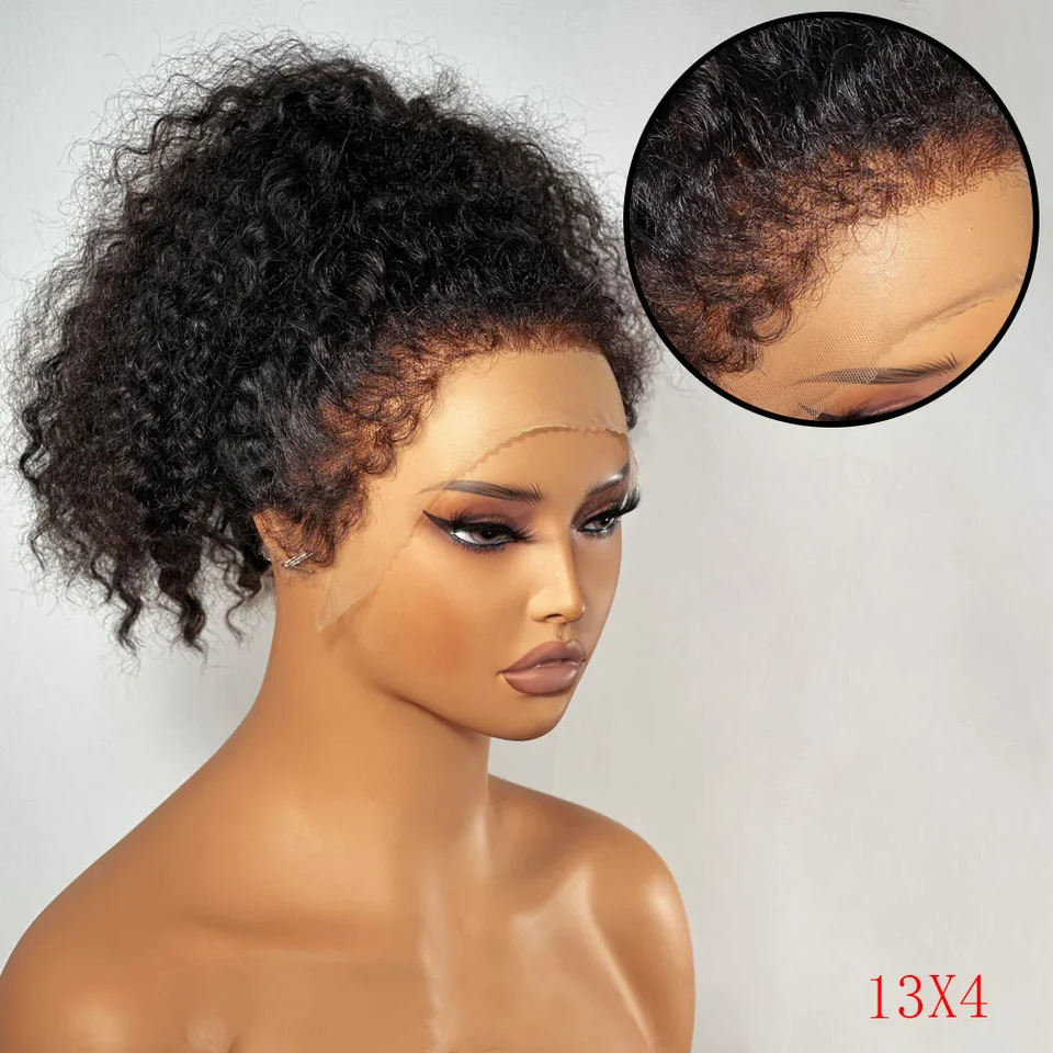 Kinky edge Wigs Short Bob 13x4 Front 180% Frontal Human PrePlucked Baby Hair band Lace Closure Curly Wig 240625
