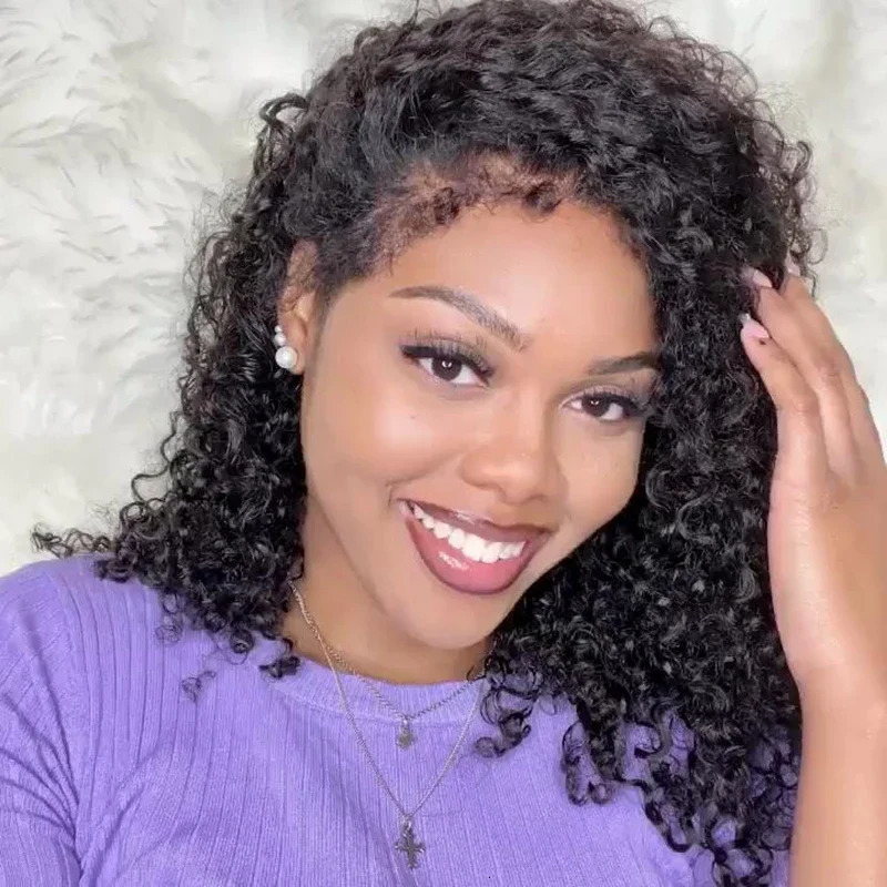 Kinky edge Wigs Short Bob 13x4 Front 180% Frontal Human PrePlucked Baby Hair band Lace Closure Curly Wig 240625