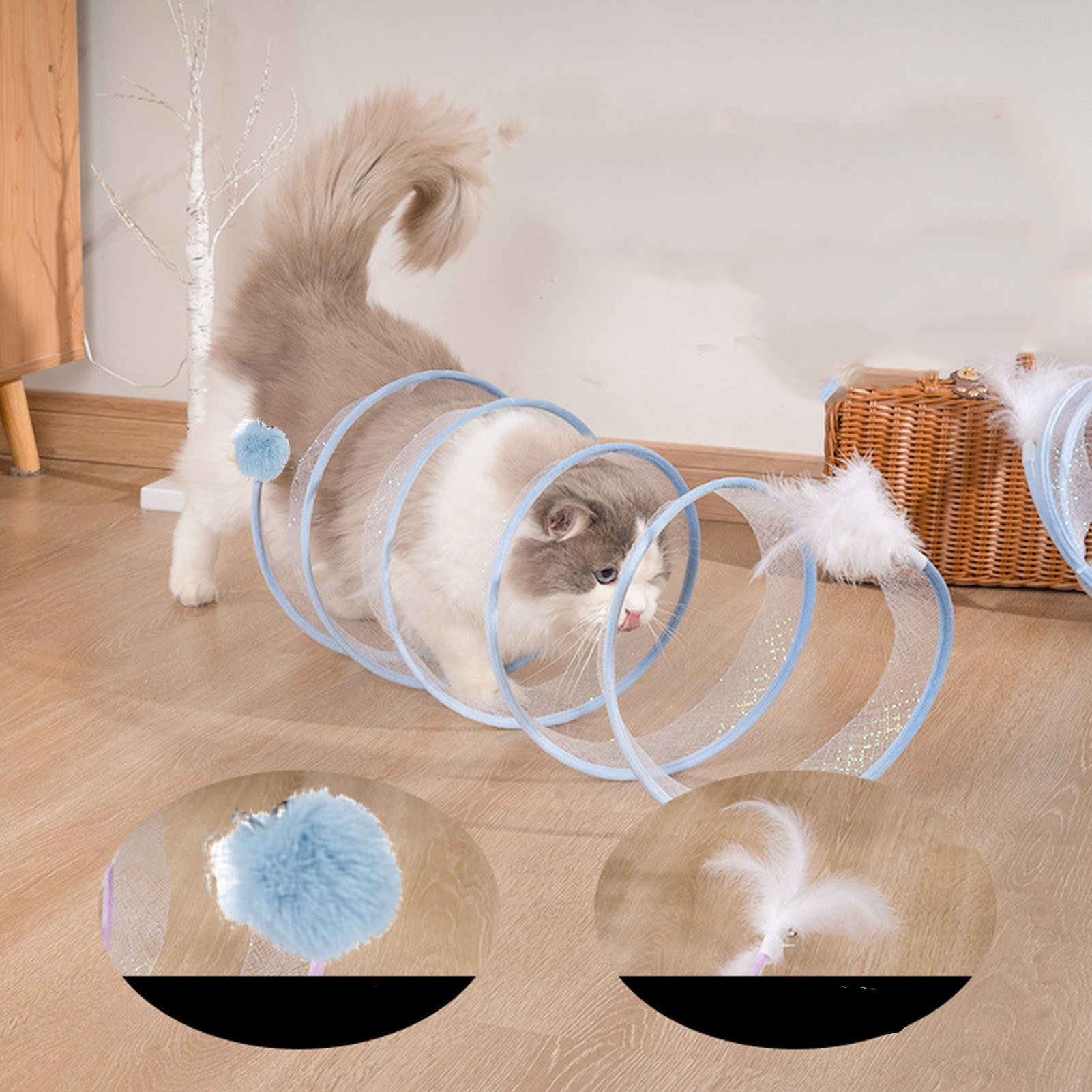 Folded Cat Tunnel With Rolling Ball Collapsible S Shape Interactive Pet Play Tunnels Tube For Home Indoor