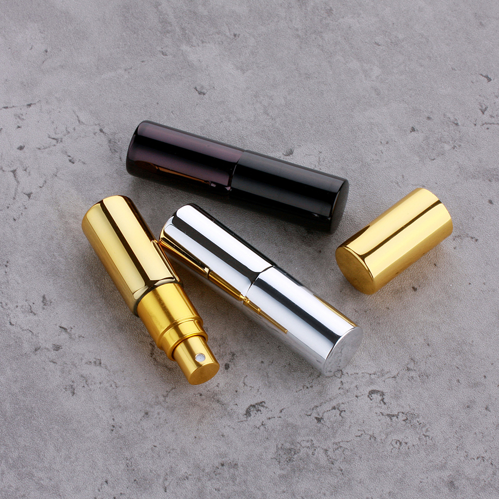 50Pcs/lot 5ML Mini Spray Bottle Black Gold Silver Refillable Glass Perfume Bottle Portable Cosmetic Sample Vial
