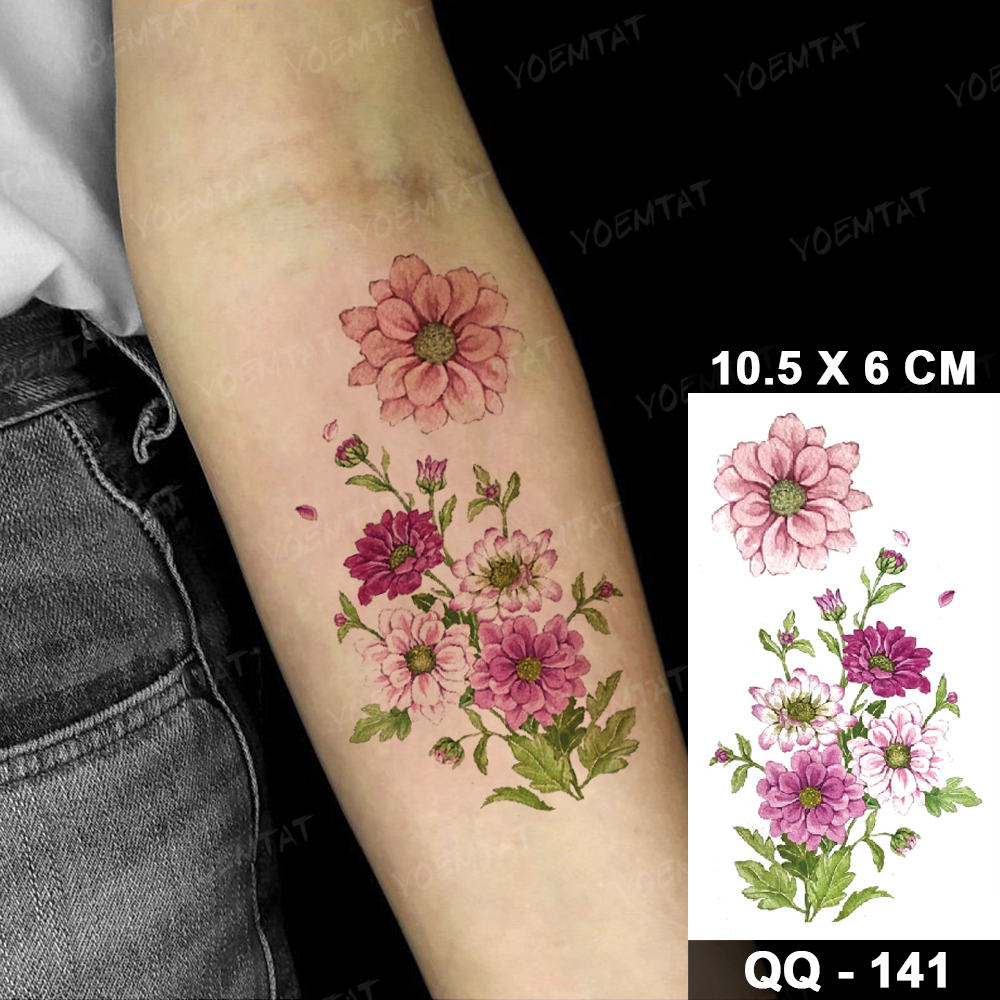Transfer Waterproof Temporary Tattoo Stickers Lotus Sunflower Rose Plant Watercolor Flash Tatto Realistic 3D Tattoos Women Men