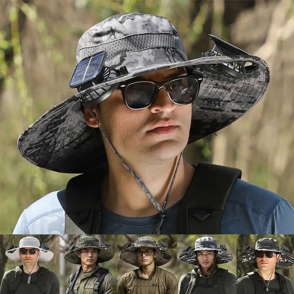Solar Fan Outdoor Wide Brim Fishing Hat Sunscreen Sun Hat With Fan Strong Winds Cotton Sweat Bands Keep Forehead Dry Hat Parts 240621