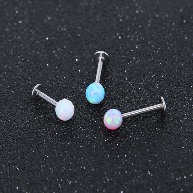 1PC G23 Titanium Piercing Lip Ear Studs Hoop Opal Ball Internal Thread Helix Conch Tragus Stud Earring Labret Lobe PIERC Jewelry