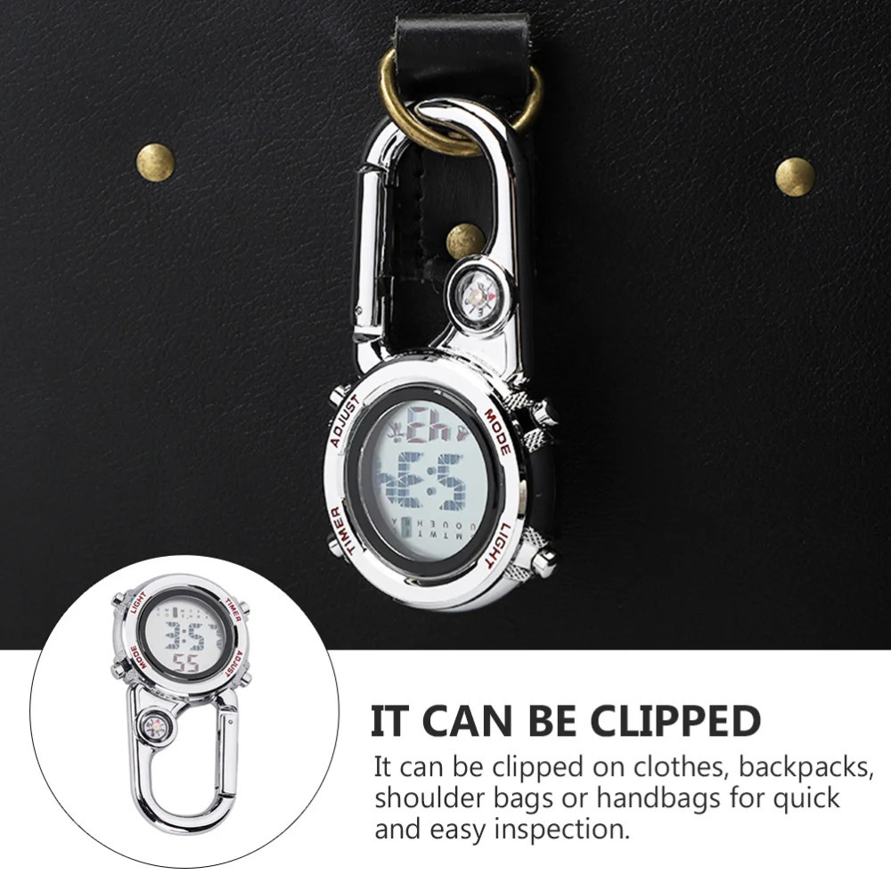 Multifunction Hook Up Carabiner Watch Sports Digital Watches Portable Mini Clip On Watch Clip Fashion Watch Gifts for Men Women 240626