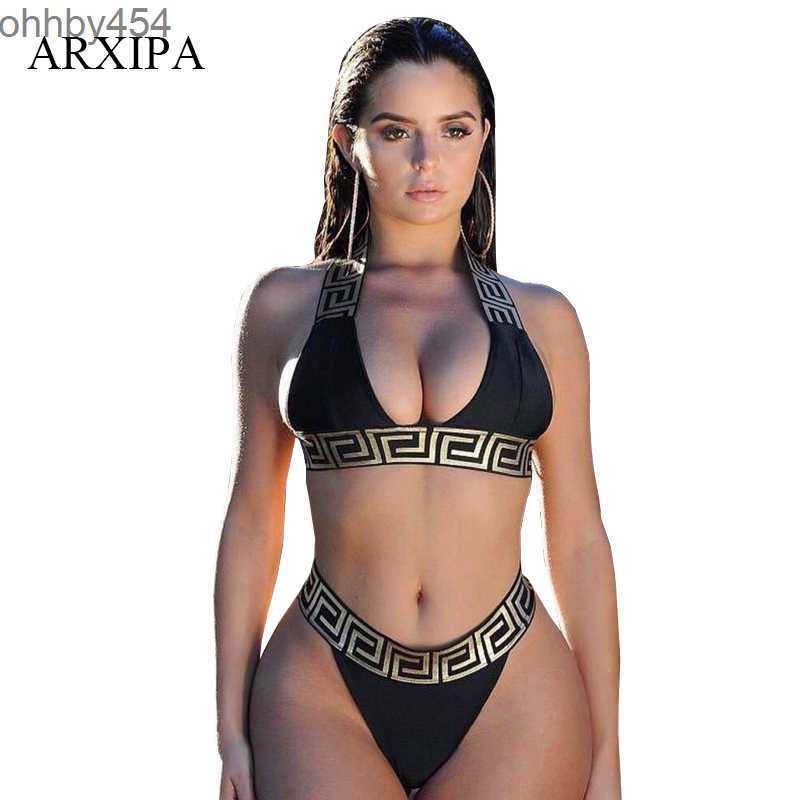 Arxipa Sexy Bikini Ensembles pour femmes Bandage de maillot de bain Crop-top Swwear Stroth Bathing Fssuile High Cut Beachwear Solid Imprime