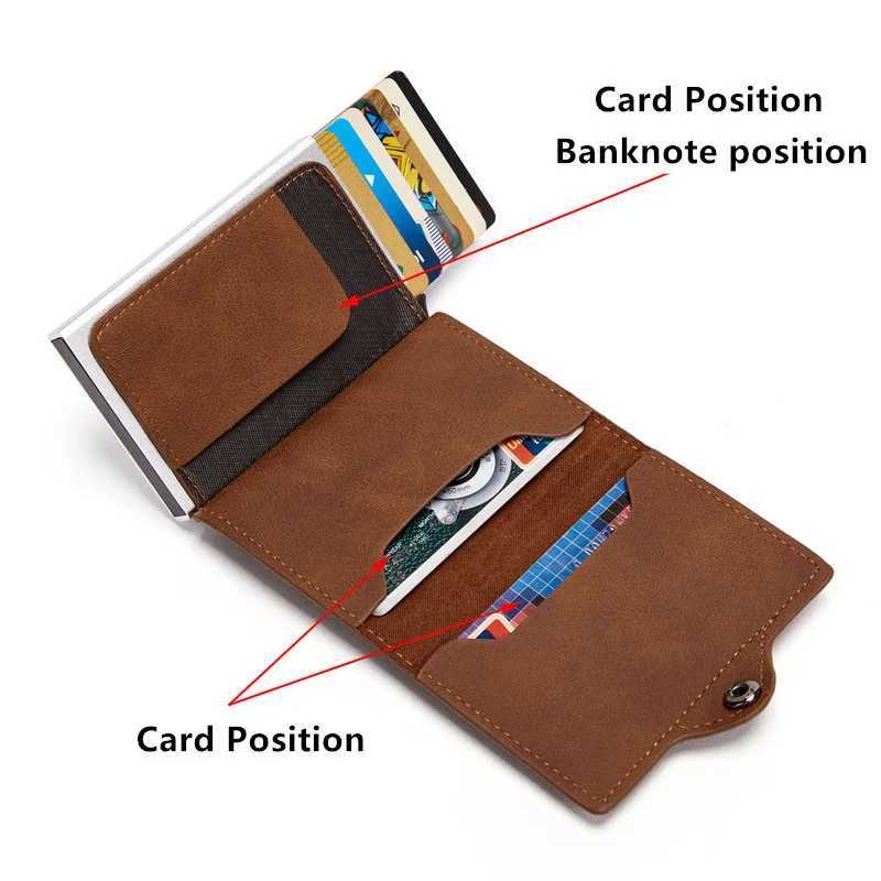 Money Clips Airtag Mens Wallet New Metal Aluminum Box Case Rfid Anti-theft Swipe Credit Card Holder Genuine Leather Short Zipper Coin PurseL246