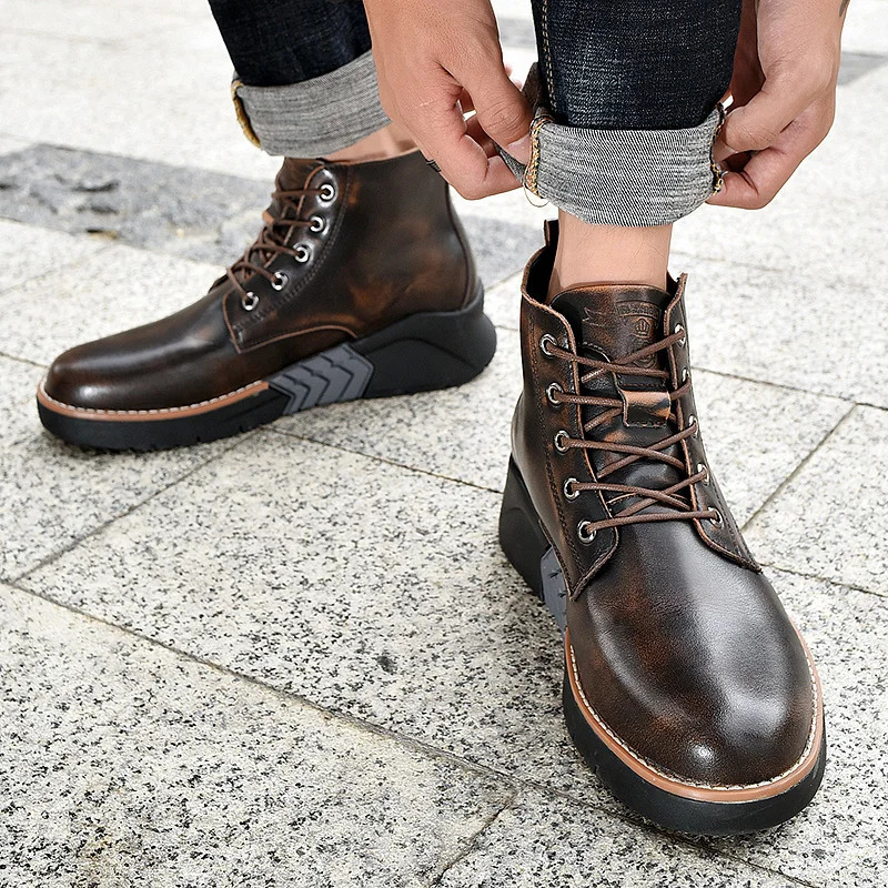 Men Leather Ankle Boots Elevator Shoes Booster Height Increase Insoles 6cm Adjustable Soles Lifts for Man British 240620