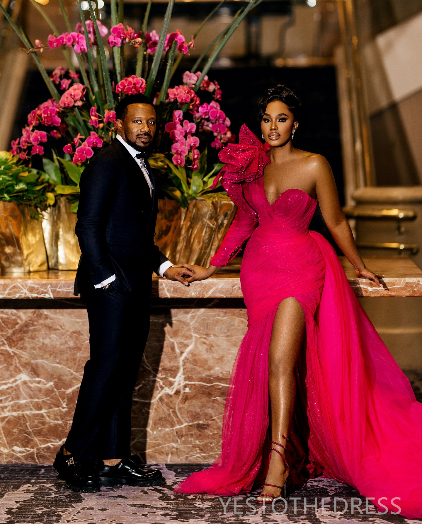 2024 Hot Pink Prom Dress Mermaid Promdress Formal Dresses for Women One Shoulder Sexy Side Split Sequined Lace Birthday Dress Second Reception Gowns G