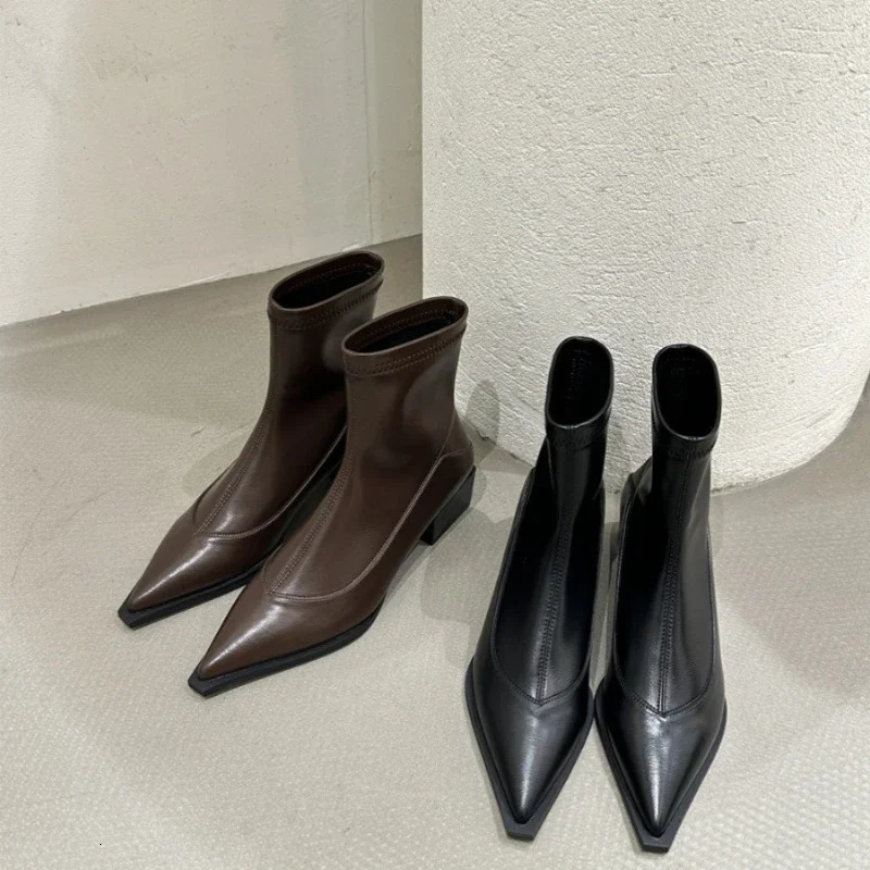 Womens Pointed Toe Chunky Mid Heel Fashion Boots Fashion Short Boots Womens Sleeve Hundred Womens Boots 240629
